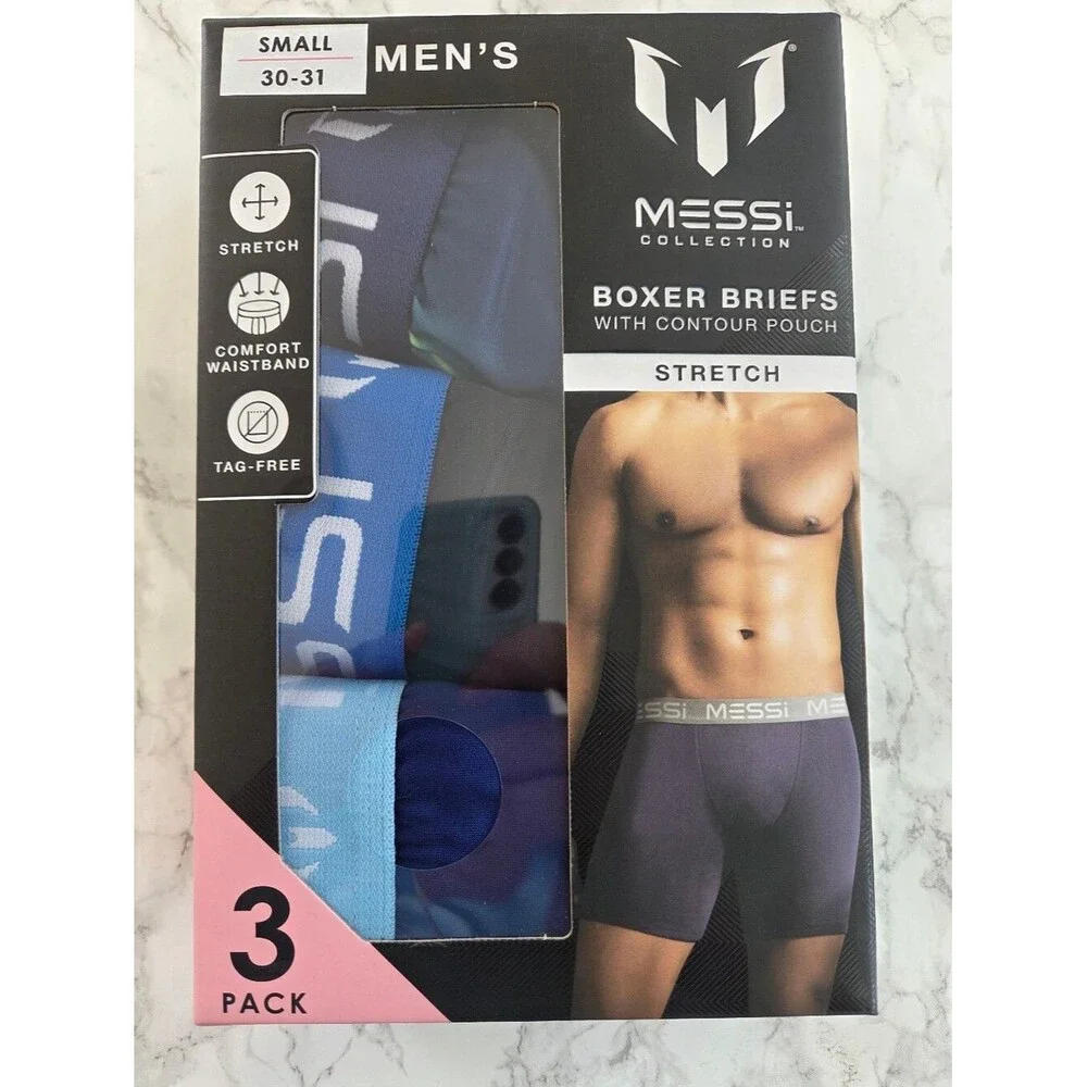 Lionel Messi Tag Free Boxer Brief Shorts 3 Pack Underwear Stretchy Contour Pouch